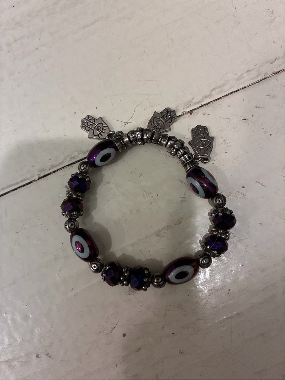Purple Hamsa Charm Beaded Bracelet
